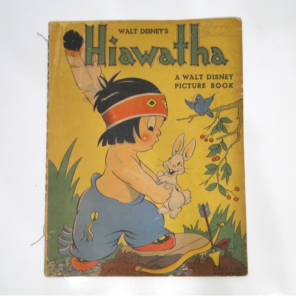 Vintage 1938 Walt Disney Hiawatha Picture Book Whitman Linen-Like Sewed 924